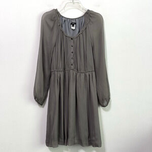 J Crew Maisie Gray‎ Silk Dress 4 Henley Chiffon Sleeves Lined Party Short FLAW